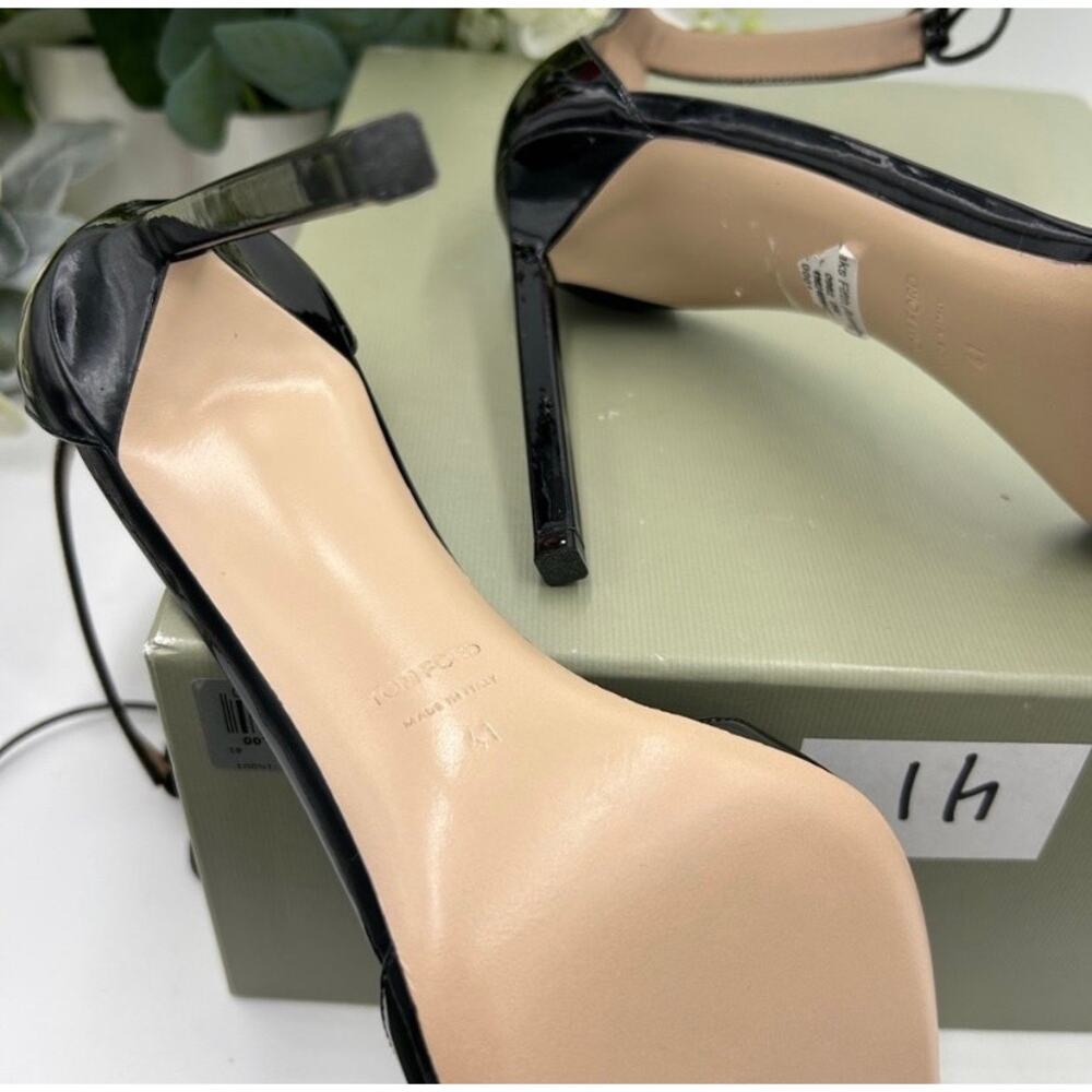Tom Ford Black Patent Leather Women ankle tie 105 mm pumps size 41 made Italy - Picture 10 of 16